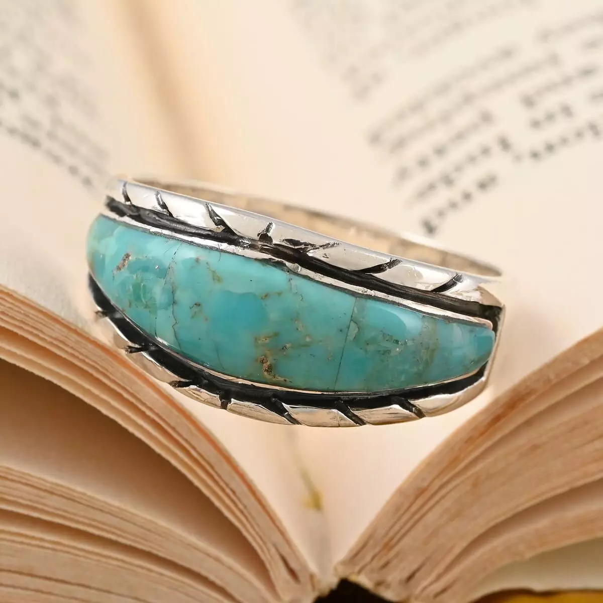 SANTA FE Style Blue Turquoise Ring in Sterling Silver 3.35 ctw