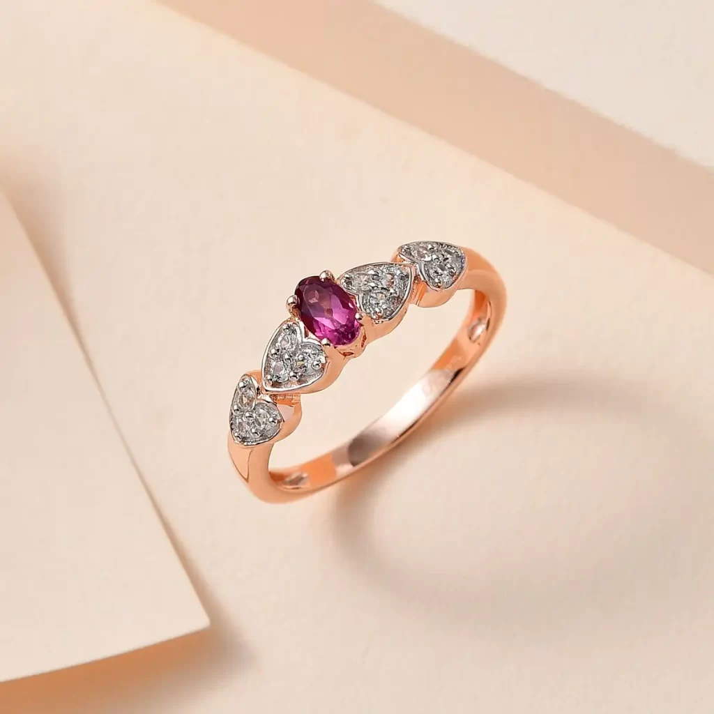 Promise ring meaning Tanzanian Wine Garnet and White Zircon Ring in Vermeil Rose Gold Over Sterling Silver