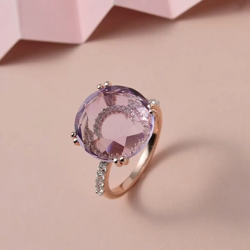 Rose De France Amethyst and White Zircon Ring