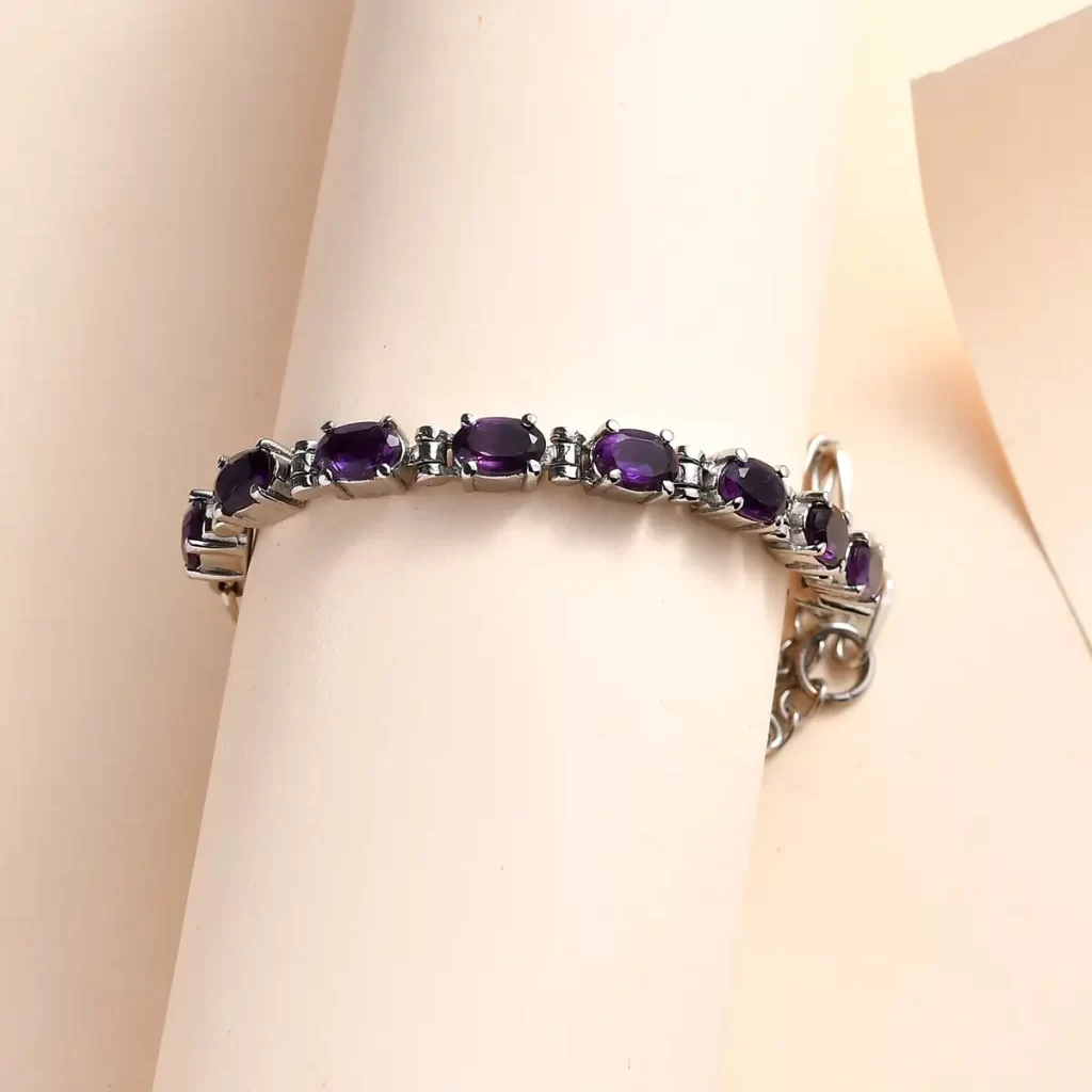 Amethyst Paper Clip Chain Bracelet in Platinum Bond