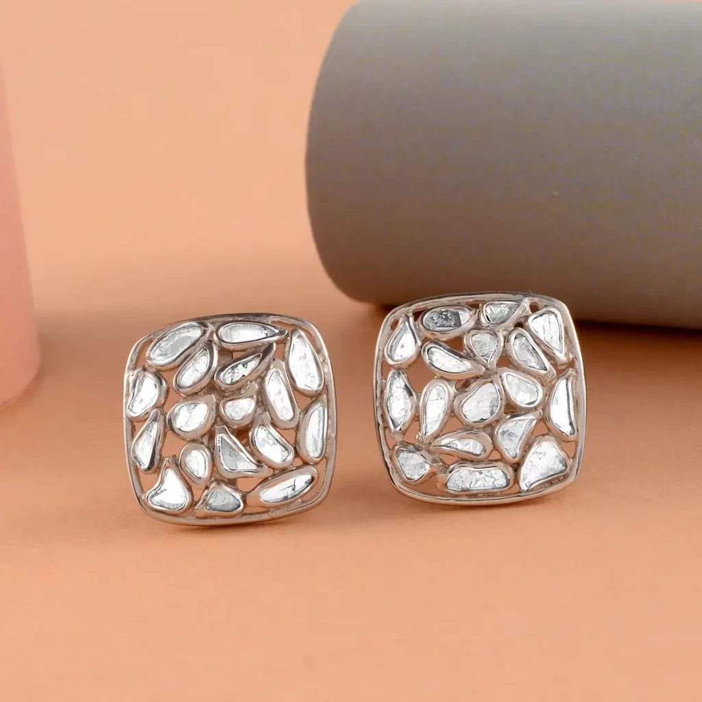 Polki Diamond Stud Earrings Workplace jewelry