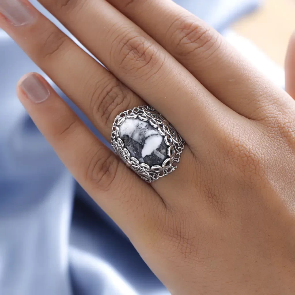 Artisan Crafted White Buffalo Ring in Sterling Silver