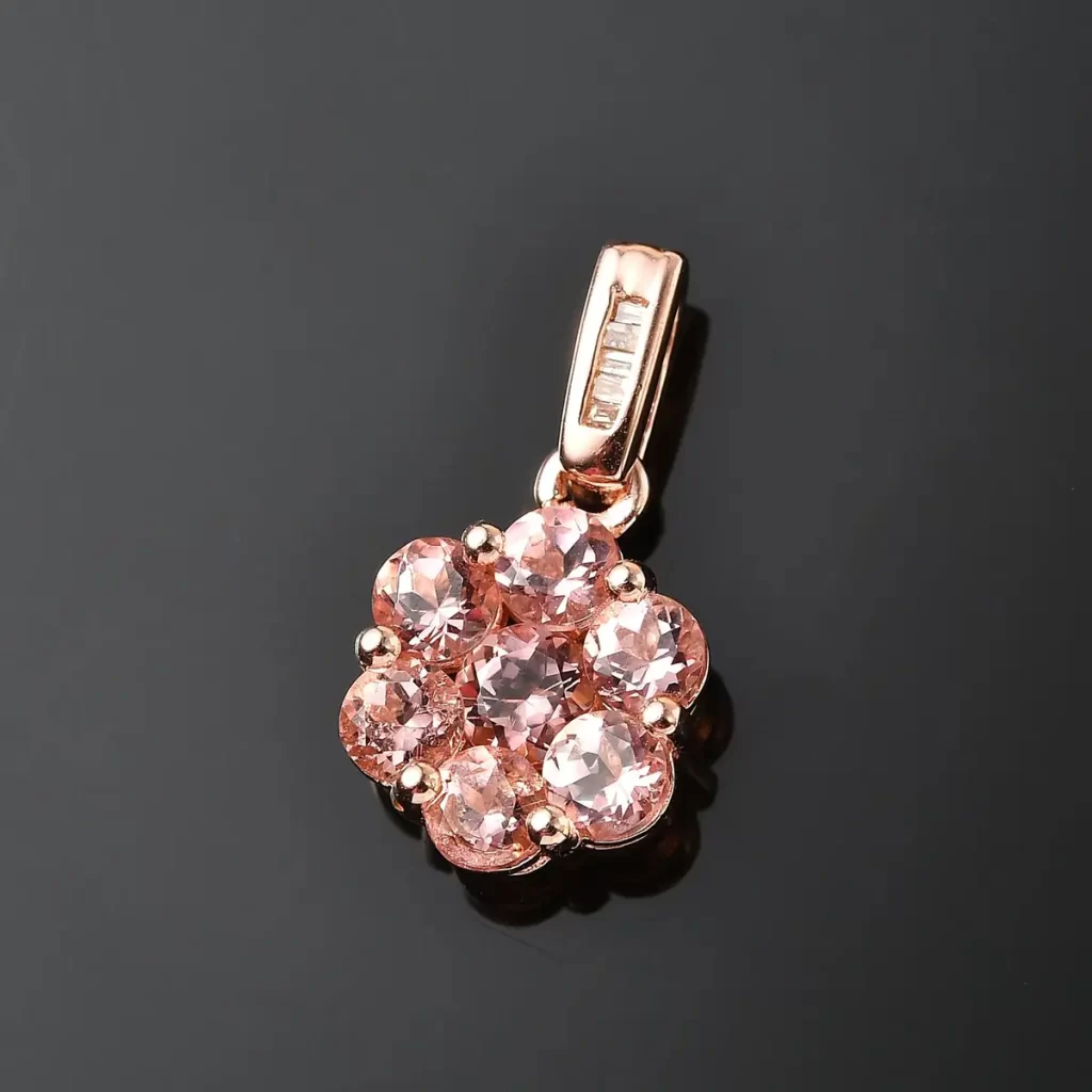 Champagne Diamond Floral Pendant in Vermeil Rose Gold Over Sterling Silver