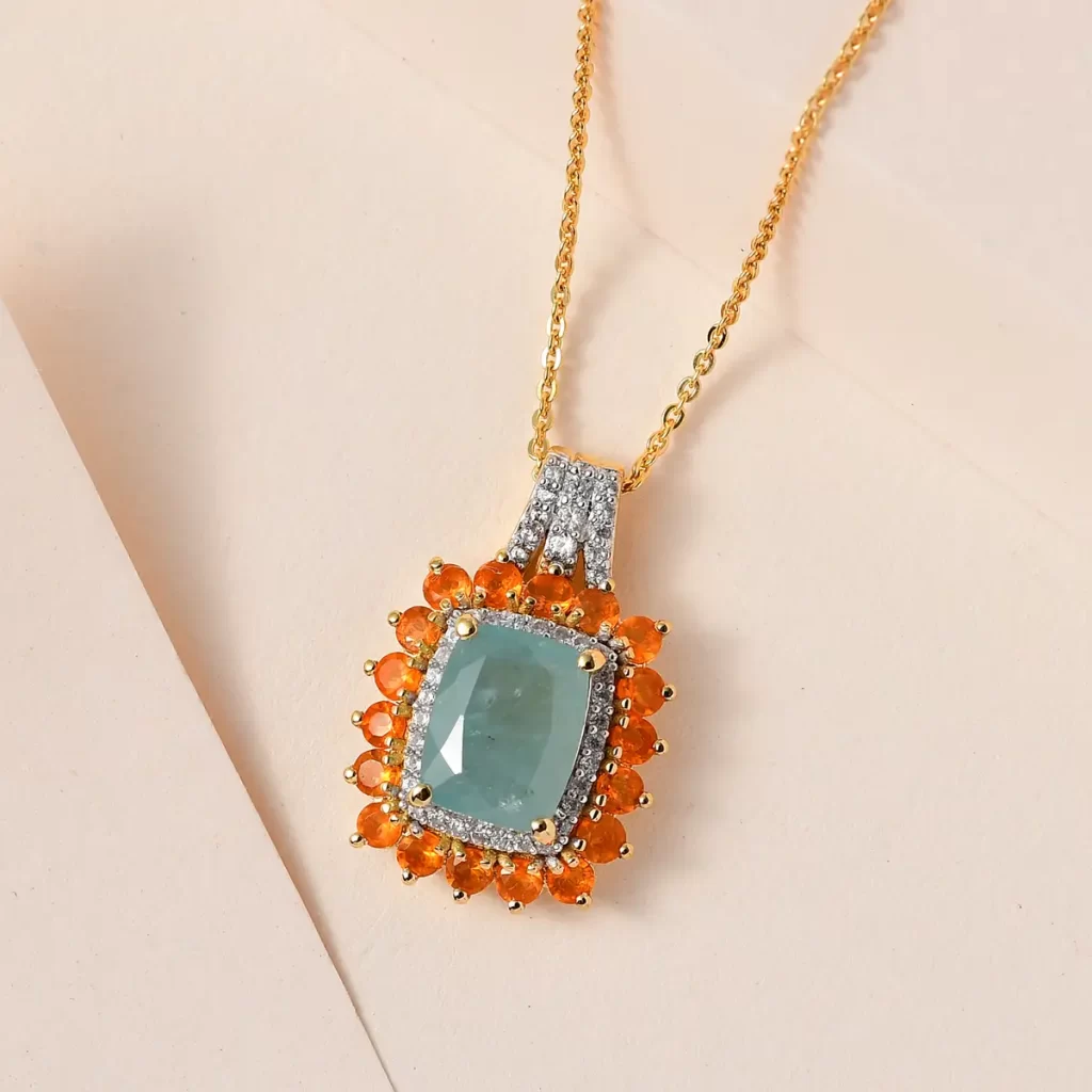 Grandidierite and Multi Gemstone Double Halo Pendant Necklace 20 Inches in Vermeil Yellow Gold Over Sterling Silver 1.65 ctw