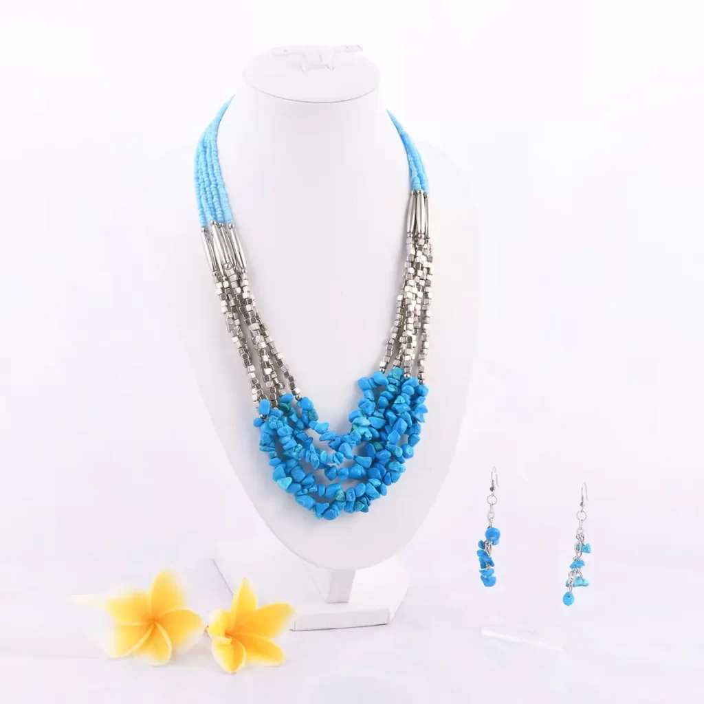 Howlite Chips Earrings and Multi Strand Necklace 24 Inches