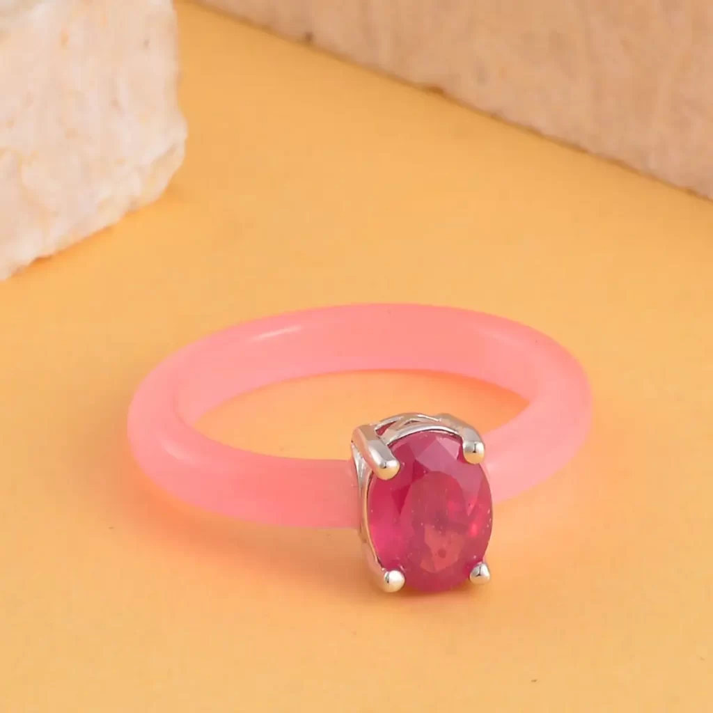 Pink Jade and Ilakaka Hot Pink Sapphire Solitaire Ring for Barbiecore Trend