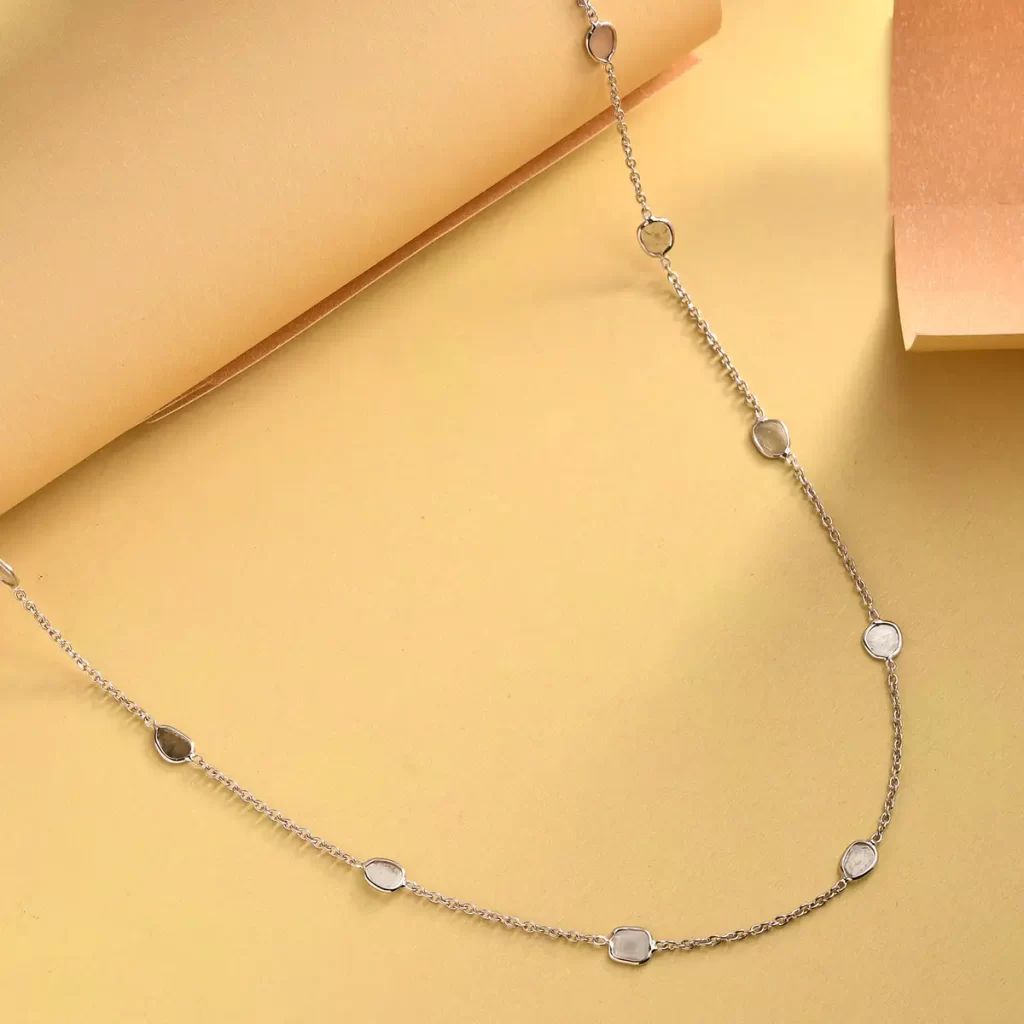 Polki Diamond Necklace in Platinum Over Sterling Silver