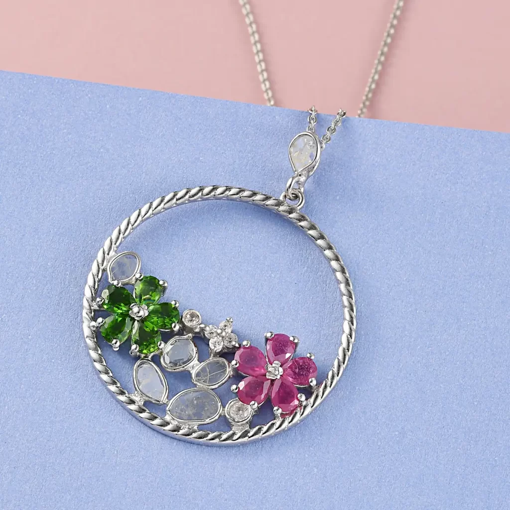 Polki diamonds and gemstones pendant necklace