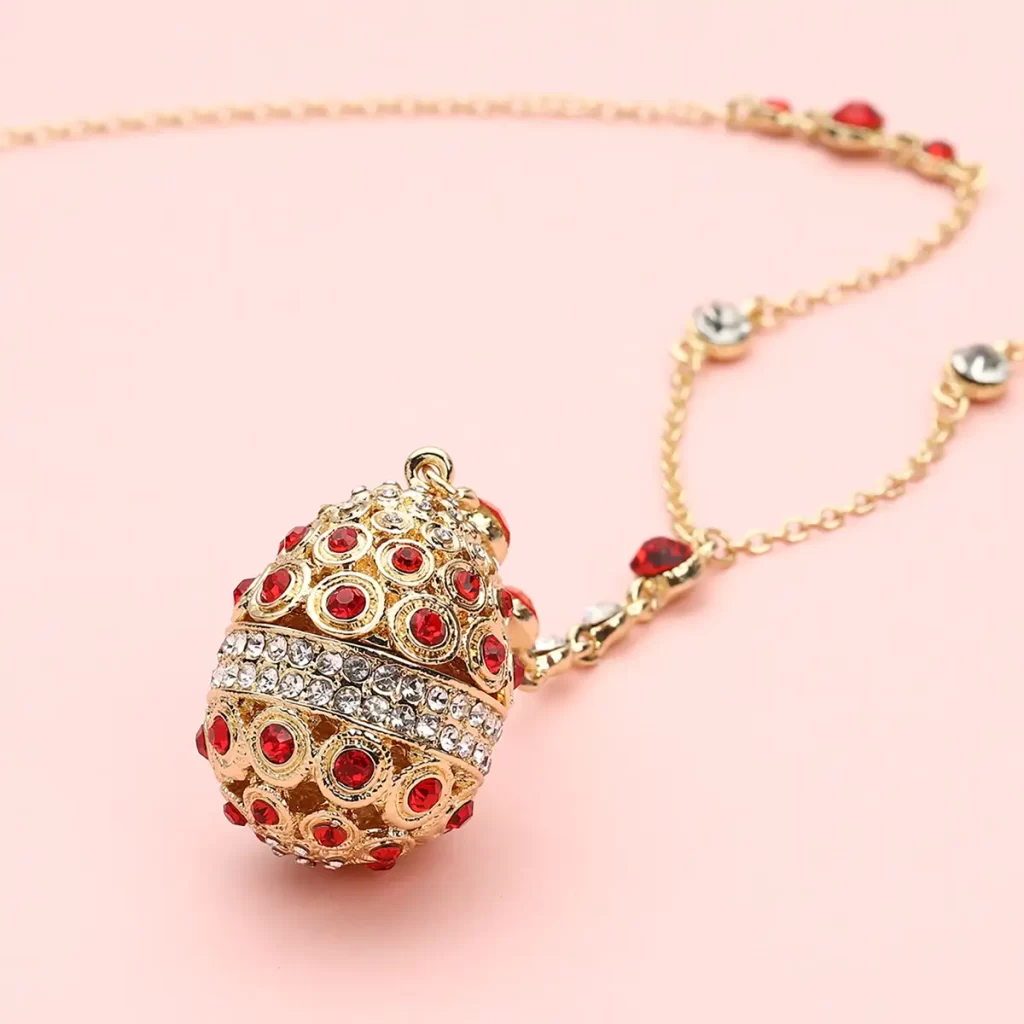 Red and White Austrian Crystal Easter Egg Necklace