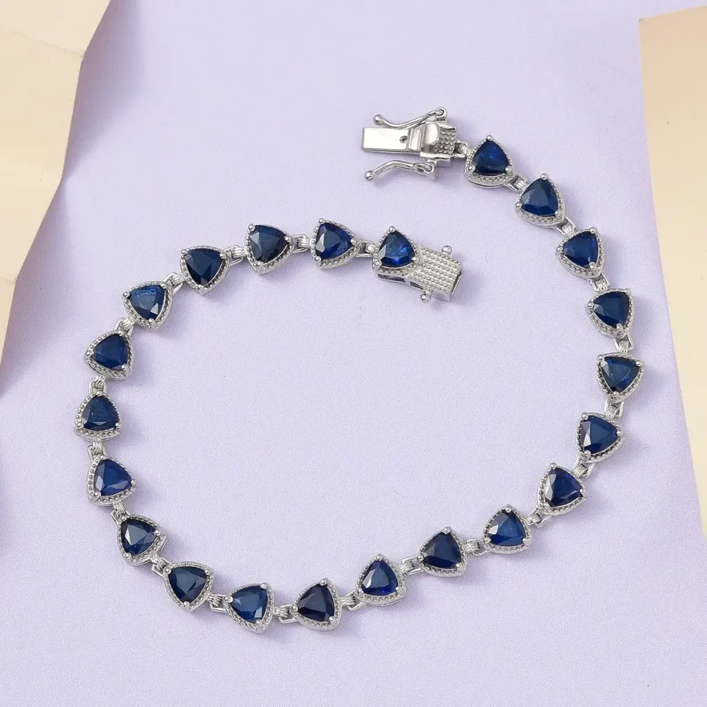 Blue gemstones in bracelets with Tanzanian Blue Spinel Link Bracelet in Platinum Over Sterling Silver