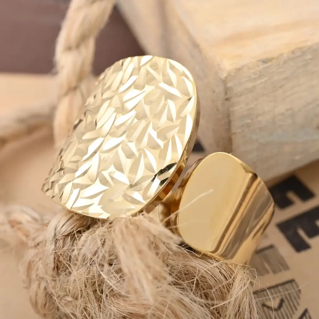Anello Solido A Gocce Italian 10K Yellow Gold Designer Petal Ring