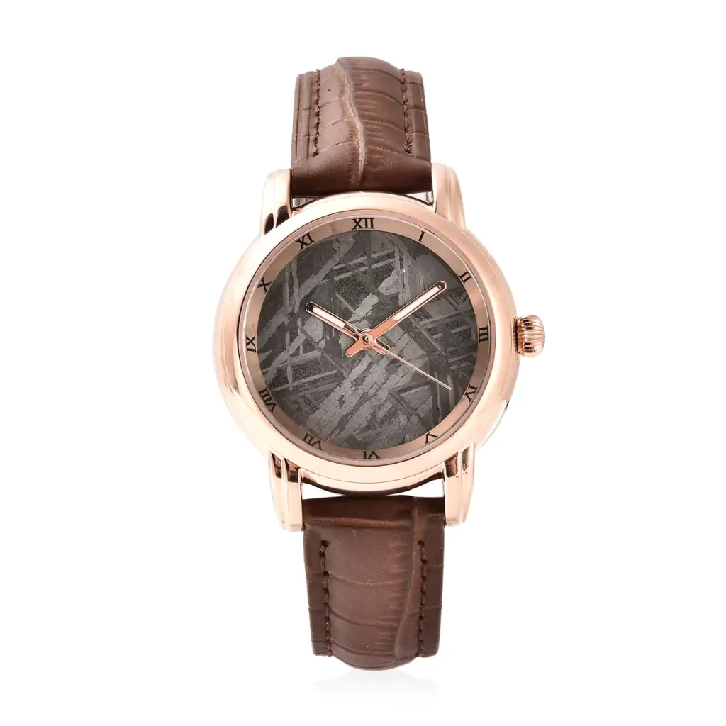 Eon 1962 Swiss Movement Watch with Marvelous Meteorite Dial & Light Brown Leather Strap