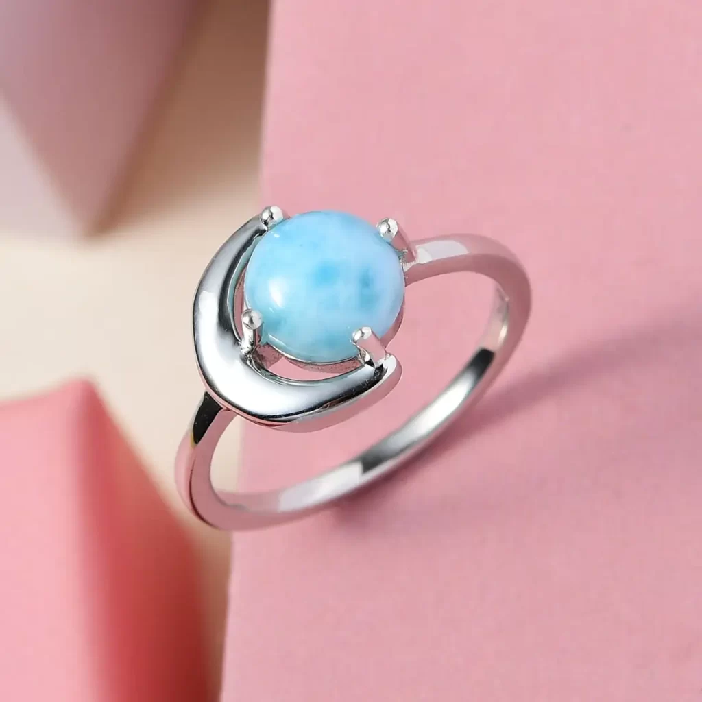 Larimar Sea and Moon Ring in Platinum Over Sterling Silver