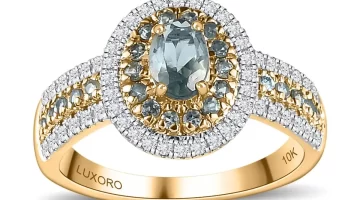 Luxoro 10K Yellow Gold AAA Narsipatnam Alexandrite and Moissanite Double Halo Ring