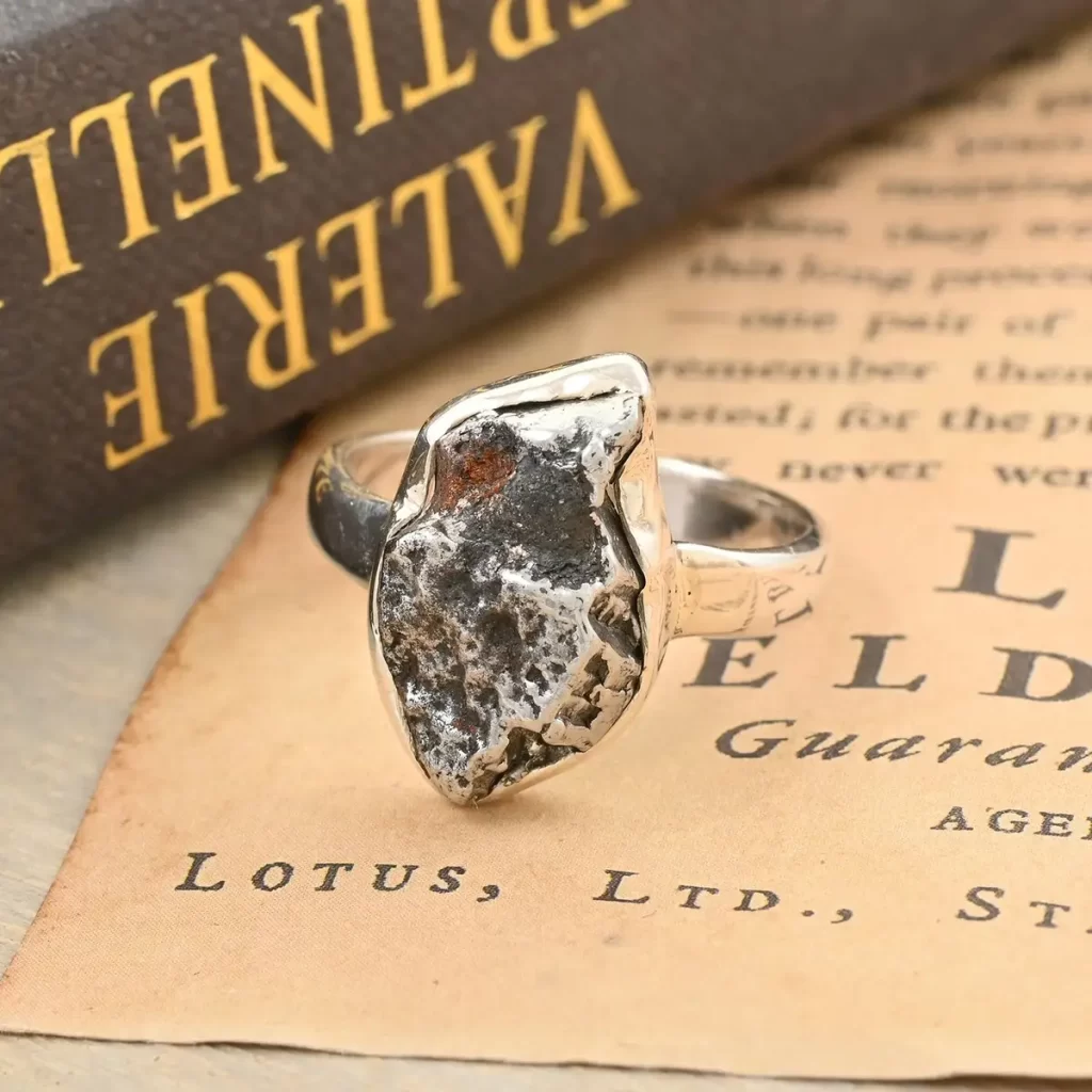 Marvelous Meteorite Solitaire Ring in Sterling Silver