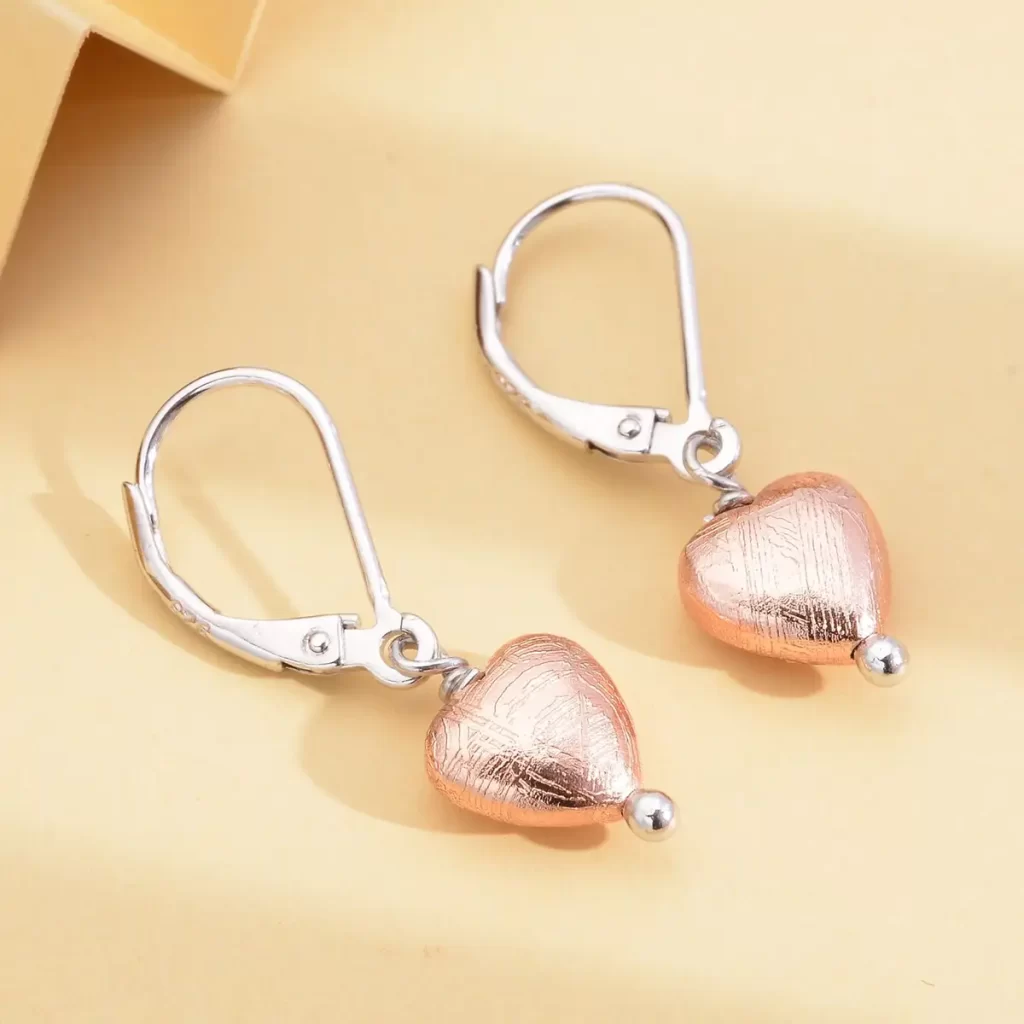 Marvelous Meteorites Lever Back Heart Earrings in Rhodium Over Sterling Silver