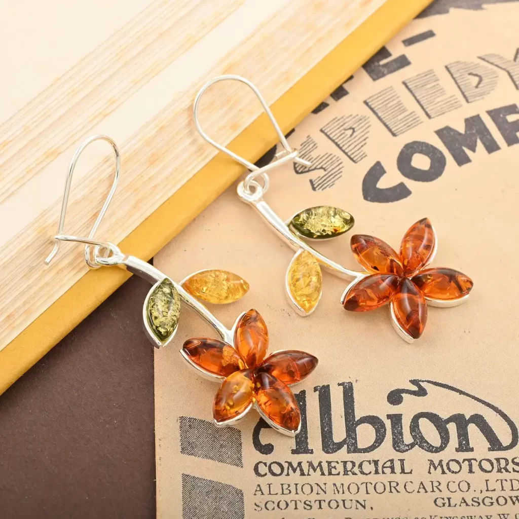 Multi Colored Amber Flower Earrings