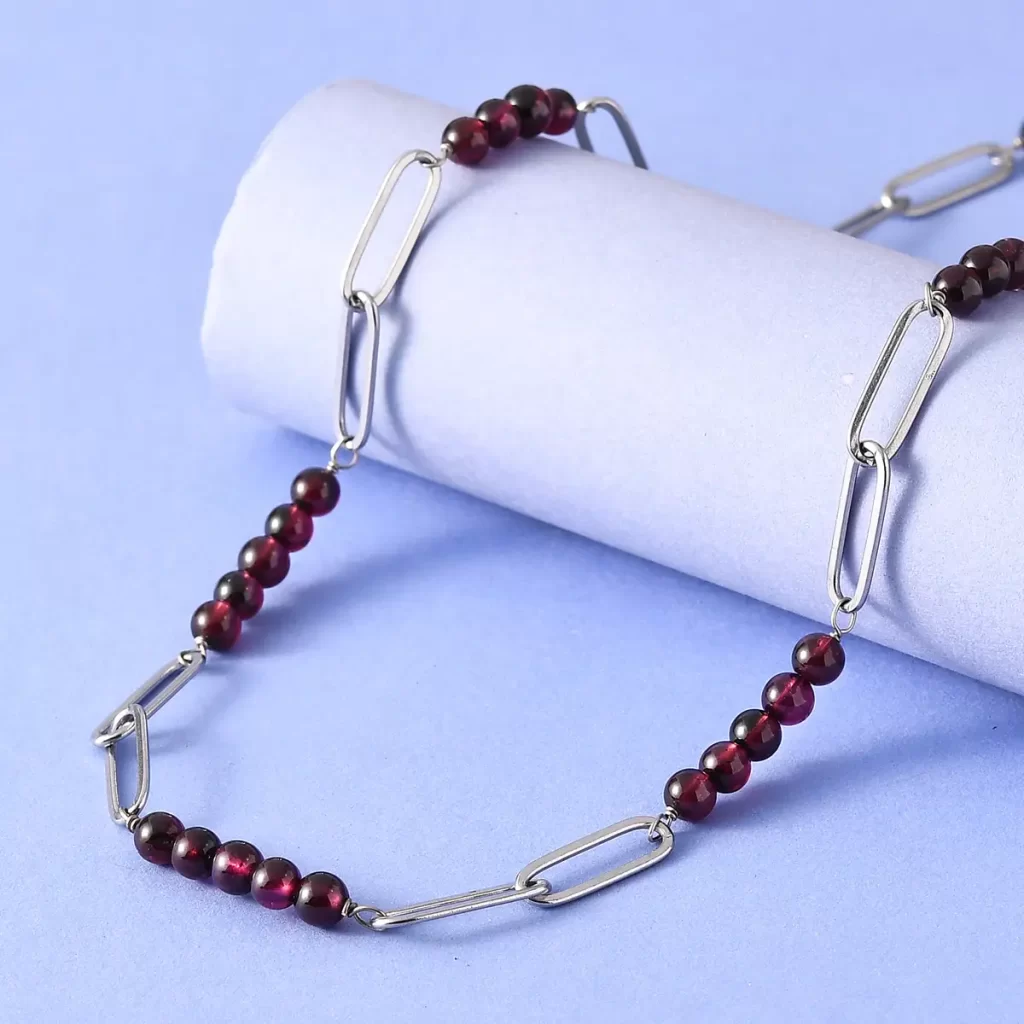 Orissa Rhodolite Garnet Beaded and Paper Clip Chain Necklace