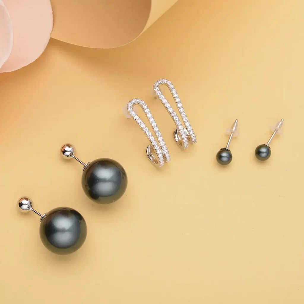 set of 3 earrings pearl earrings 