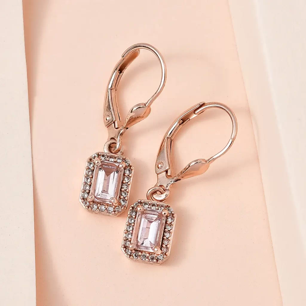 Pink Morganite and White Zircon Lever Back Earrings