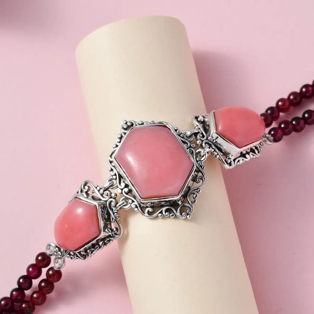 Artisan Crafted Pink Opal and Orissa Rhodolite Garnet Toggle Clasp Bracelet