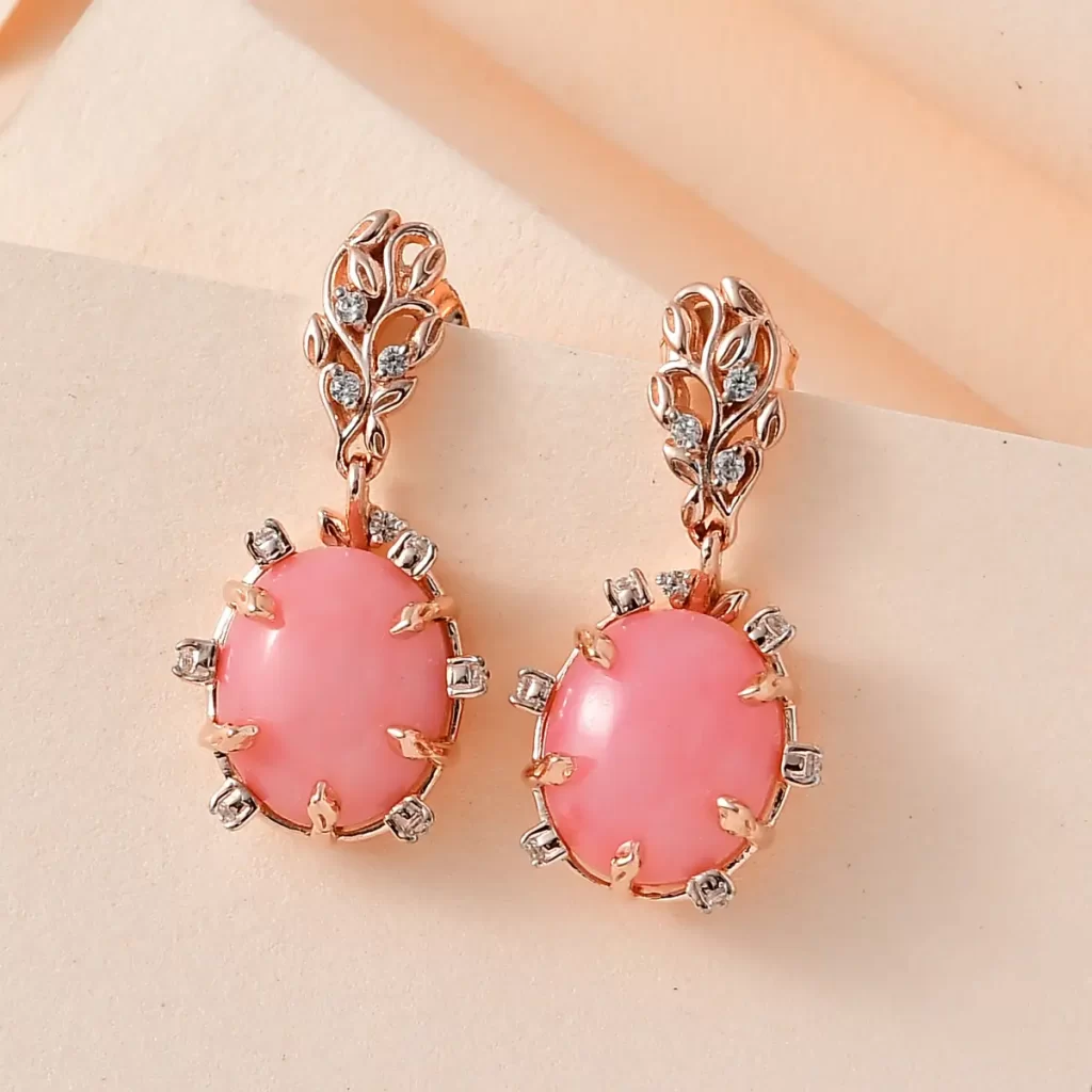 Italian Garden Collection Peruvian Pink Opal and White Zircon Earrings in Vermeil Rose Gold