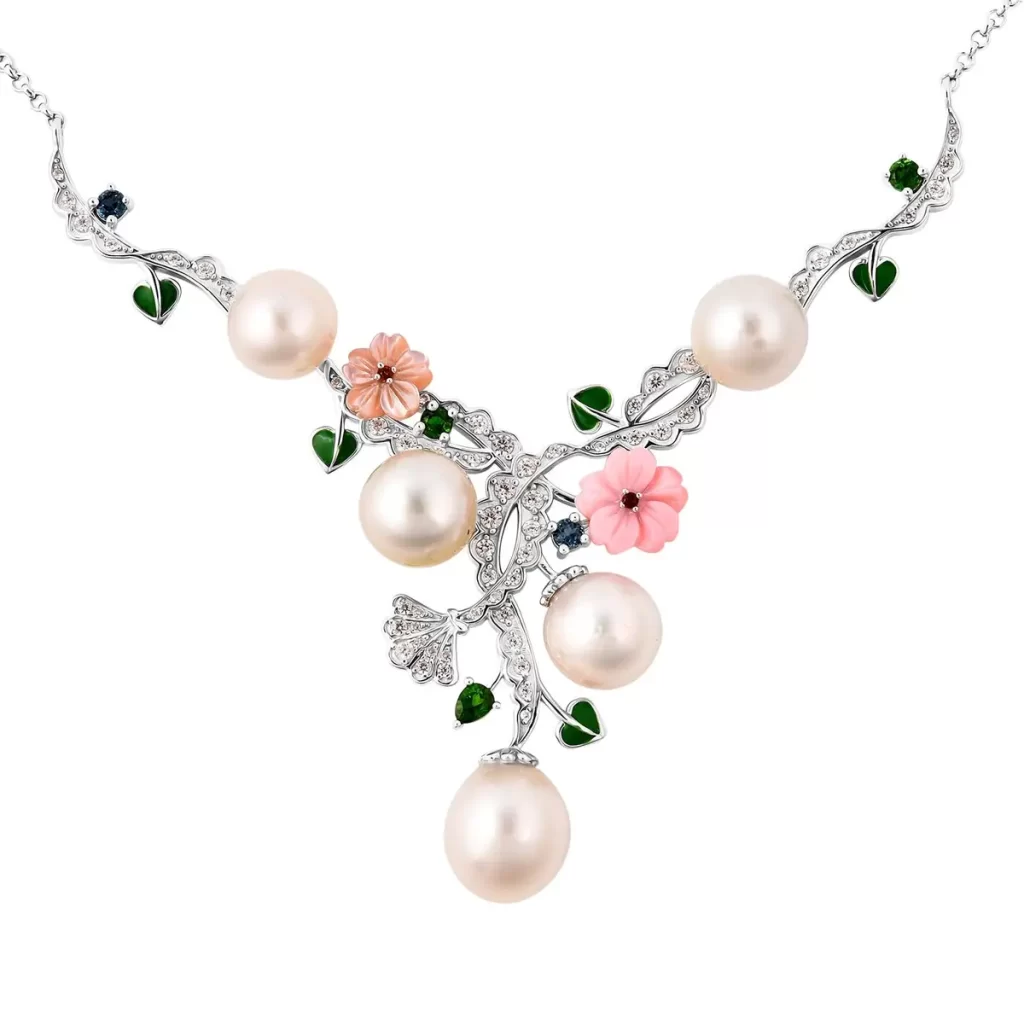 Jardin Collection South Sea White Cultured Pearl and Multi Gemstone Necklace