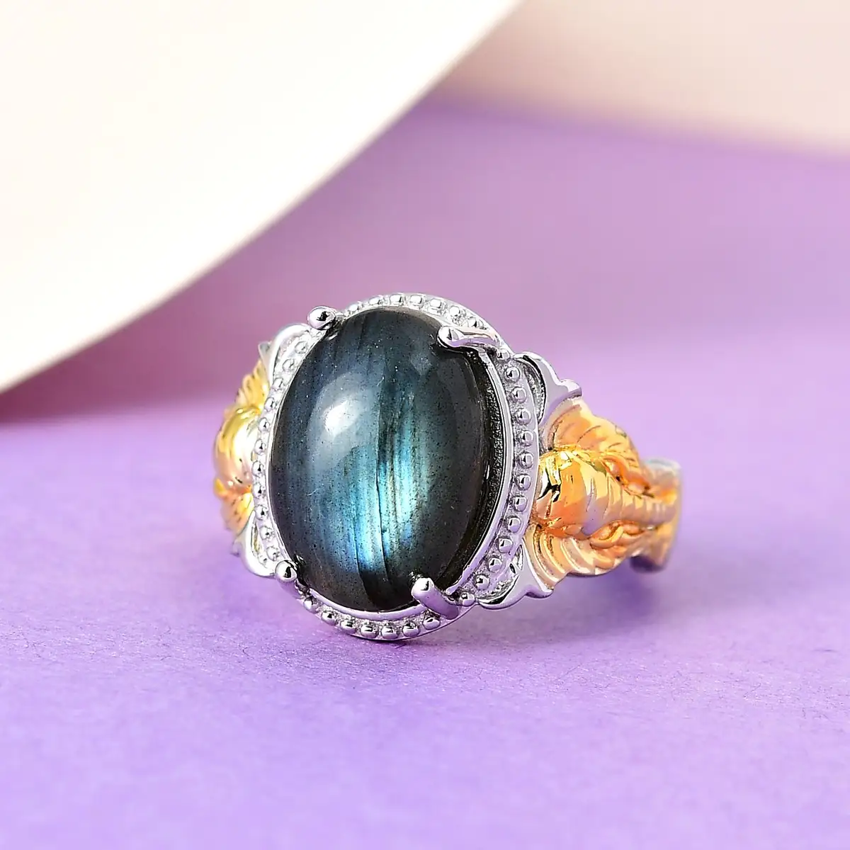 Leo Ring Leo Birthstone Labradorite Solitaire Ring in 18K YG Plated and Platinum Bond 6.35 ctw
