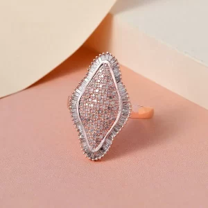 Natural White and Pink Diamond Elongated Ring