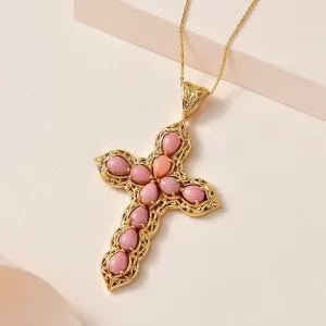 Oregon Peach Opal Cross Pendant Necklace