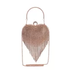 Pink Sheeny Heart Shape Tassel Clutch Bag for Women with Handle and Removable Chain Strap
