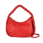 Red Braided Handle Vegan Leather Hobo Bag for Women