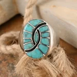 Santa Fe Style Blue Turquoise and Black Onyx Third Eye Men's Ring in Sterling Silver