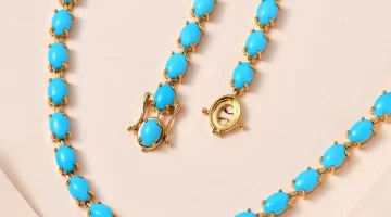 Sleeping Beauty Turquoise Tennis Necklace 18 Inches in Vermeil Yellow Gold Over Sterling Silver