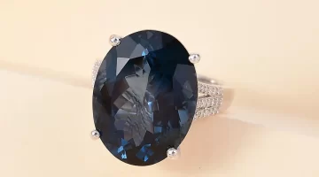 AAA London Blue Topaz and Moissanite Ring in Platinum Over Sterling Silver