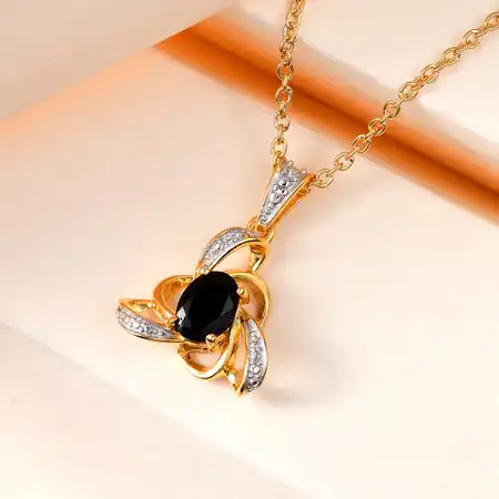 Australian Black Tourmaline Fancy Knot Pendant in 14K Yellow Gold Over Sterling Silver with Stainless Steel Necklace