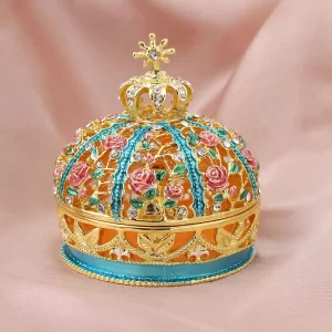 Doorbuster Cyber Week Christmas Gifts White Austrian Crystal and Enameled Queen Crown Trinket Box
