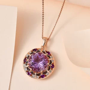 GP Trionfo Collection Rose De France Amethyst and Multi Gemstone Pendant Necklace 20 Inches in Vermeil Rose Gold Over Sterling Silver