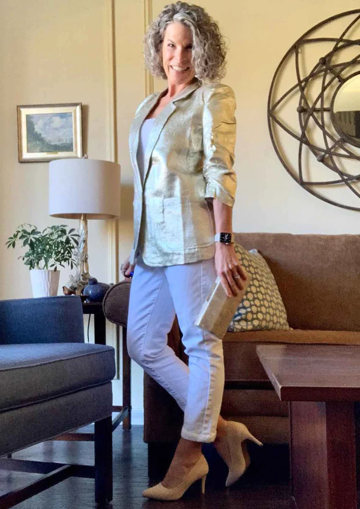 Holiday outfits Gold Metallic Blazer With Front Pockets