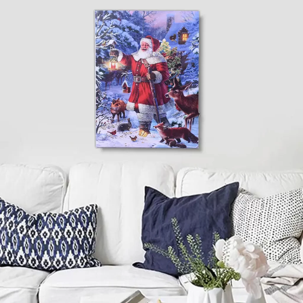  Multi Color Canvas 3-LED Santa Claus Christmas Painting