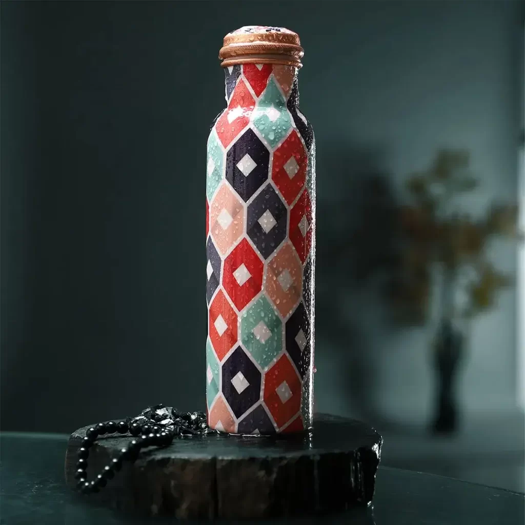 Homesmart Multi Color Geometric Printed Copper Bottle with Shungite Infuser Christmas gift ideas
