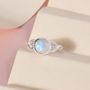 cheap engagement rings Kuisa Rainbow Moonstone Solitaire Engagement Ring in Sterling Silver