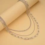 Layered Link Chain Necklace in Silvertone