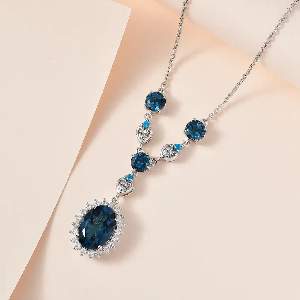Blue Topaz and Multi Gemstone Halo Necklace