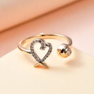 Luxoro14K Yellow Gold G-H I2 Diamond XO Heart Open Band Ring