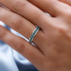 Madagascar Paraiba Apatite Half Eternity Band Ring in Platinum Over Sterling Silver
