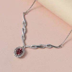 Red Rose Apatite and White Zircon Necklace 18 Inches in Platinum Over Sterling Silver