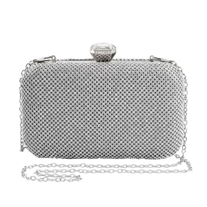 Christmas Gifts Silver Color Crystal Clutch Bag with Chain Strap