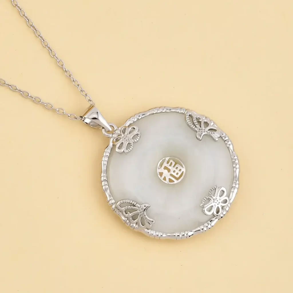 White jade jewelry silver pendant