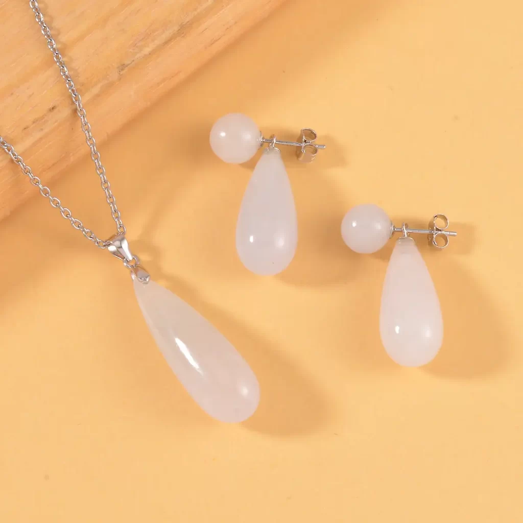 White jade jewelry earrings and pendant set